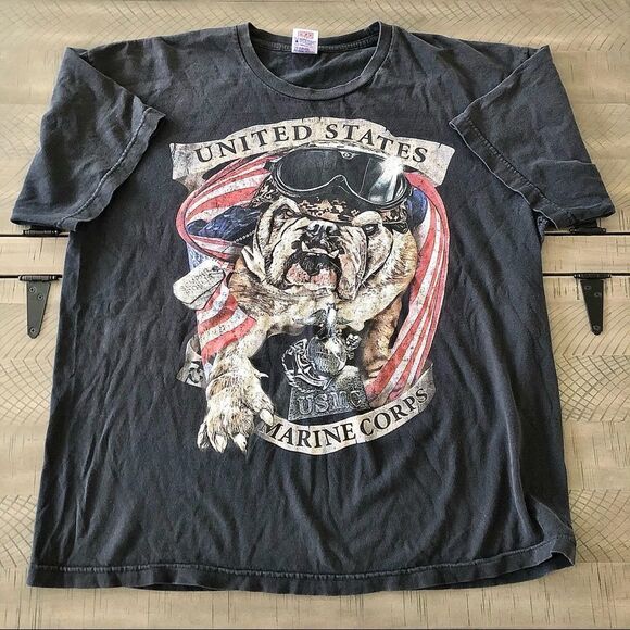 𝅺Vtg United States Marine Corps Shirt Mens Size XL Black Tee Bulldog USA 80s - Picture 1 of 5